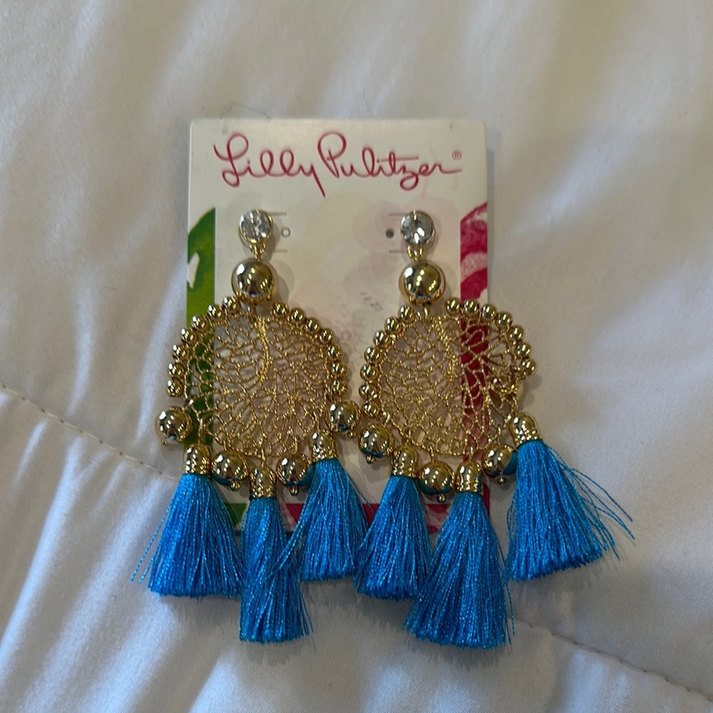 Lilly Pulitzer Gold and Blue Tassel Earrings